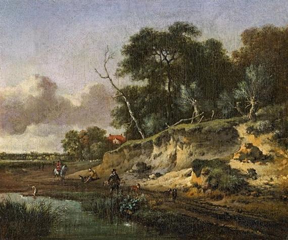  Dune Quarry with Falconers and a Pond, 1671 by Jan Wijnants
